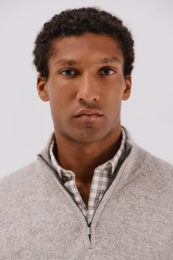 Cortefiel Jersey lana torzal cuello cremallera Beige