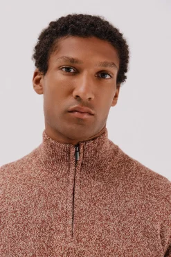 Cortefiel Jersey lana torzal cuello cremallera Marr&oacute;n Hot