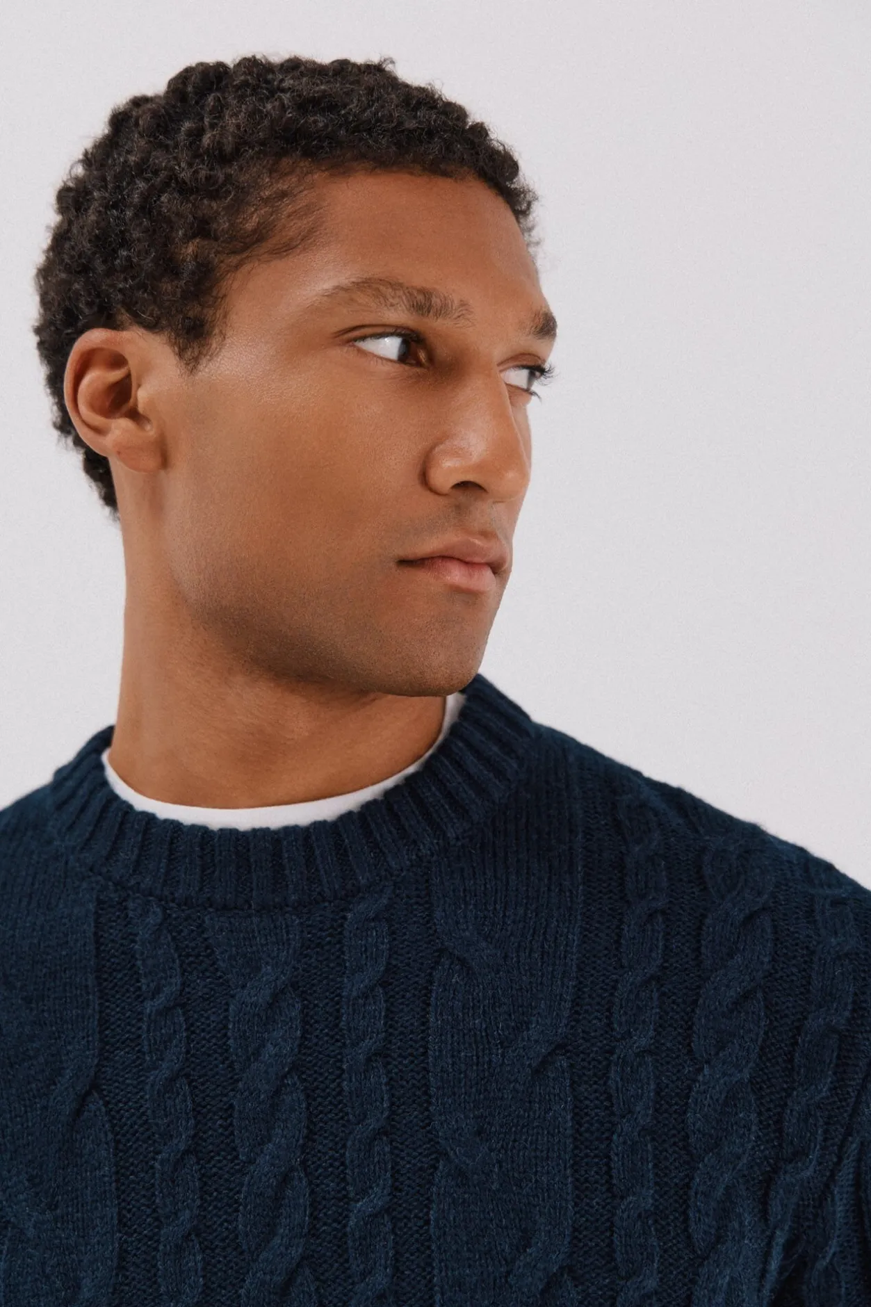 Cortefiel Jersey lana trenzado cuello caja Azul marino Clearance