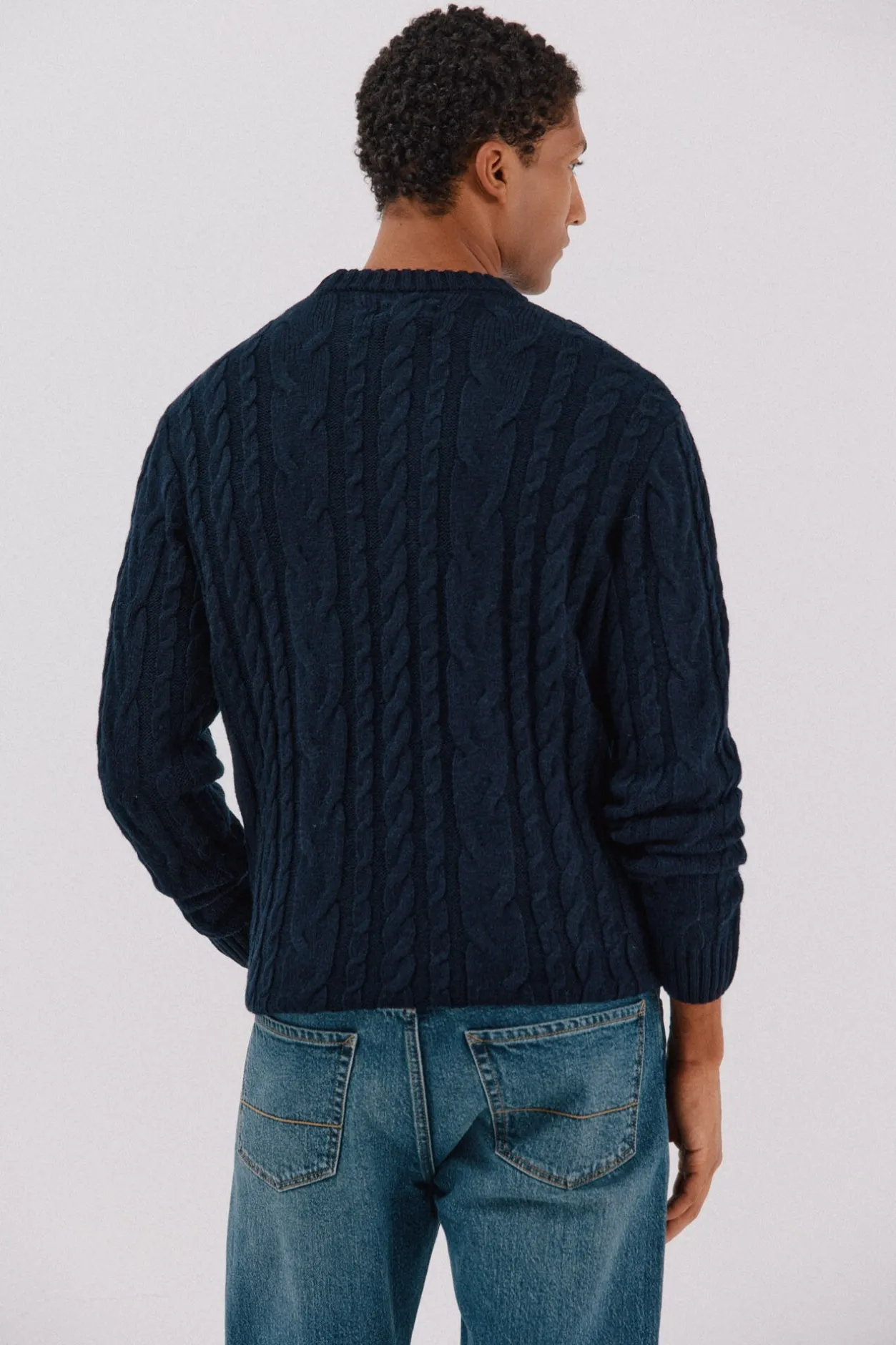 Cortefiel Jersey lana trenzado cuello caja Azul marino Clearance