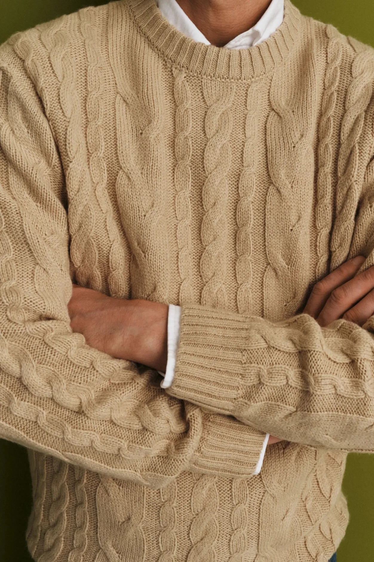 Cortefiel Jersey lana trenzado cuello caja Beige