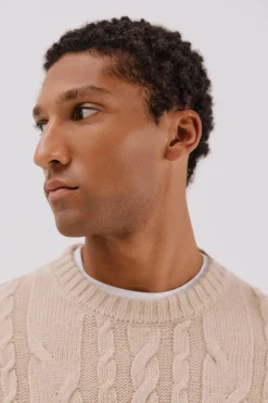 Cortefiel Jersey lana trenzado cuello caja Beige