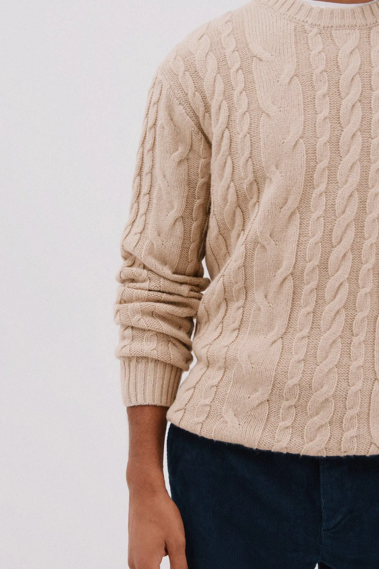 Cortefiel Jersey lana trenzado cuello caja Beige