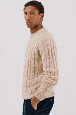 Cortefiel Jersey lana trenzado cuello caja Beige