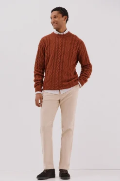 Cortefiel Jersey lana trenzado cuello caja Naranja Discount