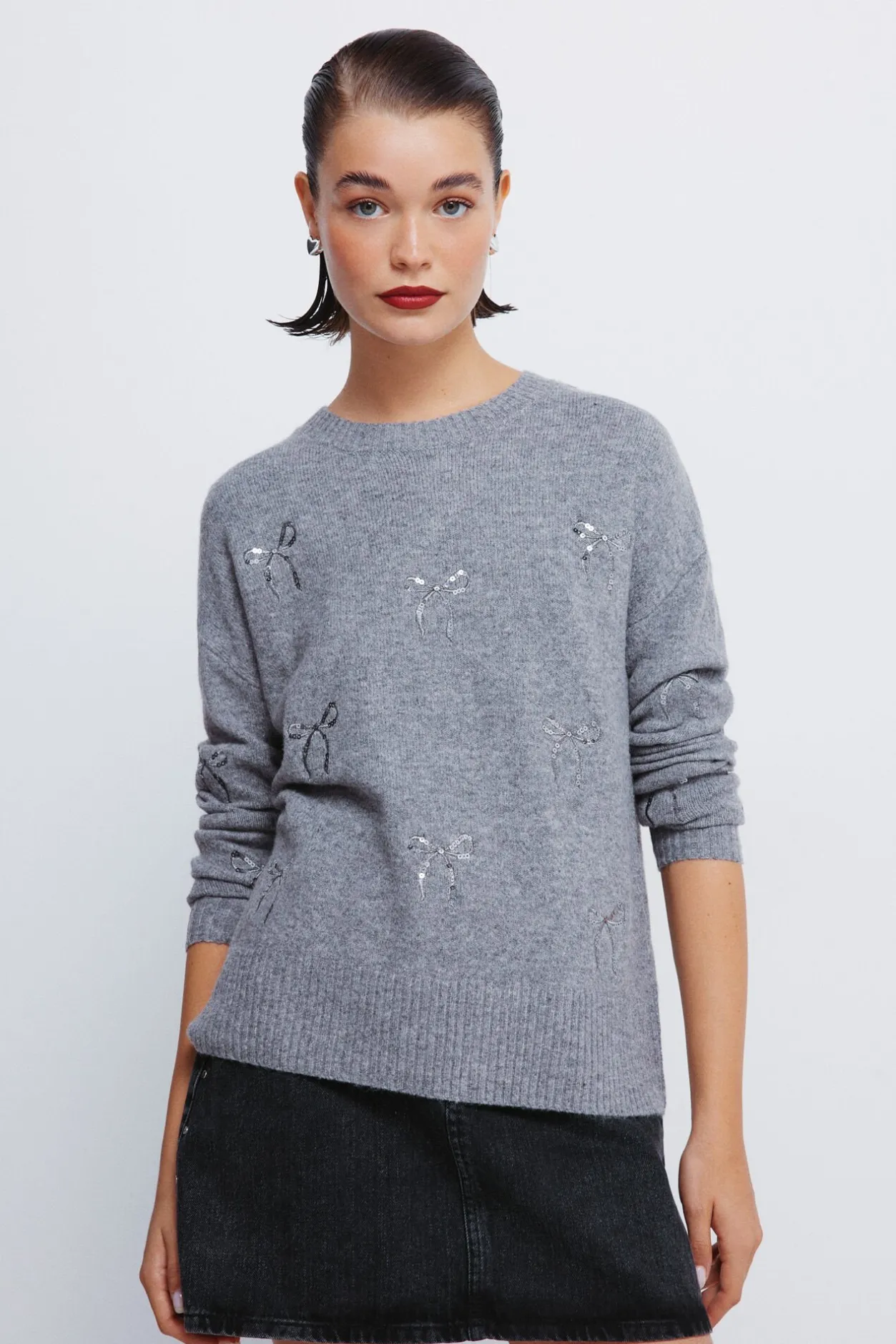 Springfield Jersey lazos lentejuelas gris