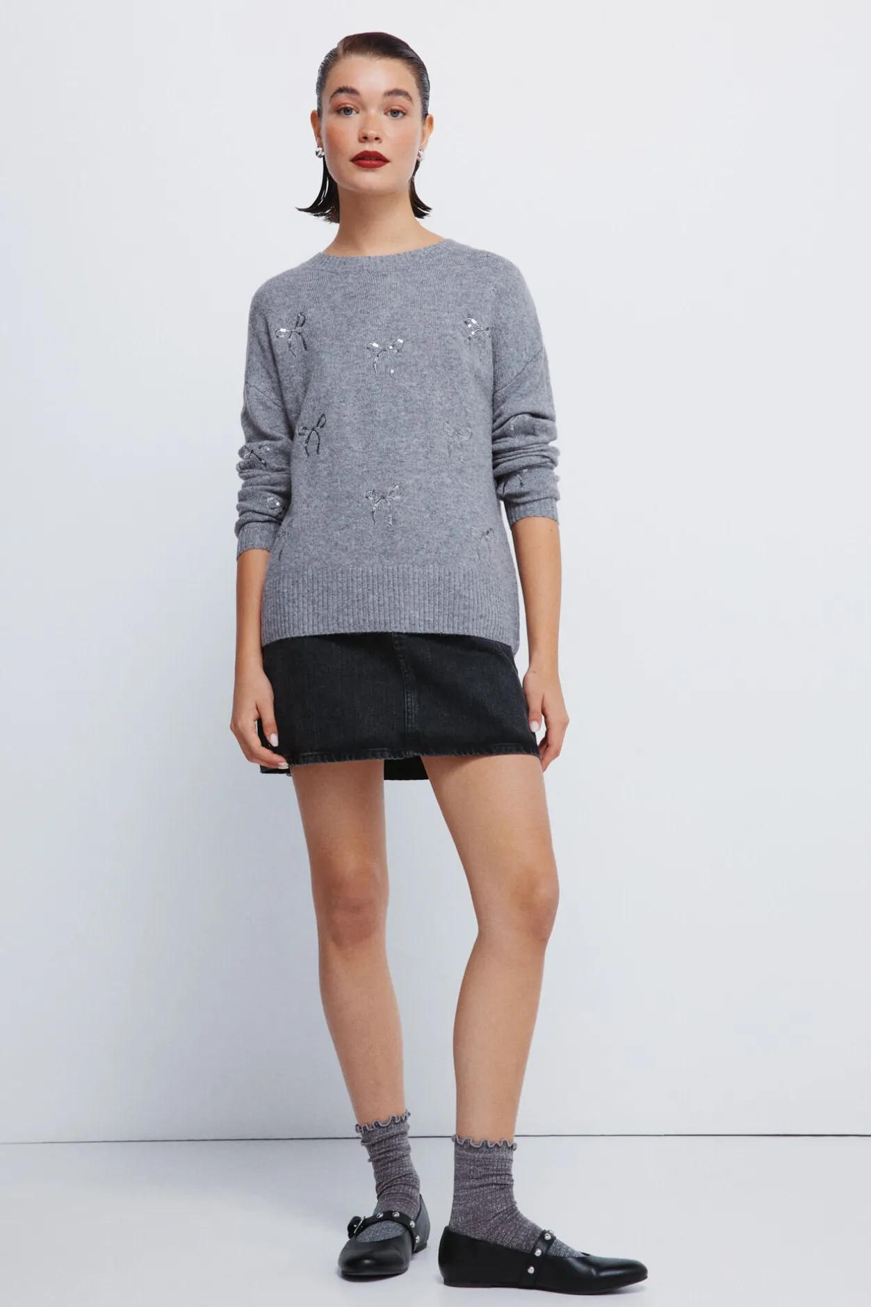 Springfield Jersey lazos lentejuelas gris