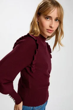 Morgan Jersey manga larga con volantes Granate Outlet