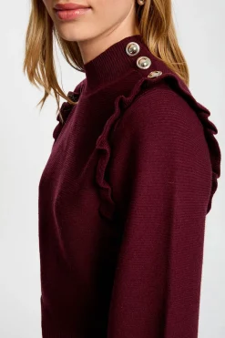 Morgan Jersey manga larga con volantes Granate Outlet