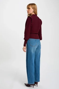 Morgan Jersey manga larga con volantes Granate Outlet