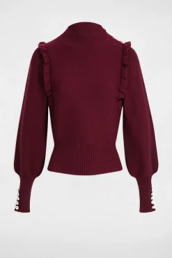 Morgan Jersey manga larga con volantes Granate Outlet