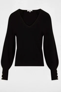 Morgan Jersey manga larga escote en V Negro New