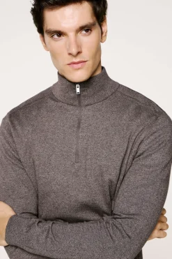 Selected Jersey media cremallera 100% algodón. Gris