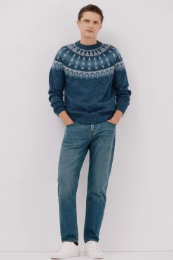 Cortefiel Jersey navideño fantasía lana cuello caja Azul marino Online