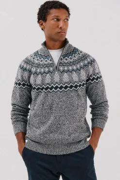 Cortefiel Jersey navideño fantasía lana cuello alto cremallera Gris oscuro Sale