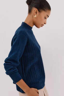 Cortefiel Jersey Perkins trenzas Azul marino Clearance