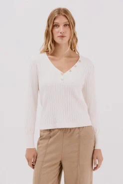 Cortefiel Jersey pico botones Blanco Best