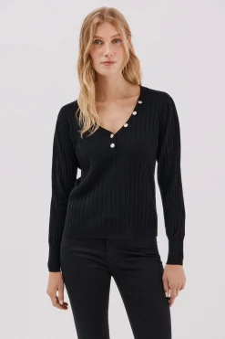 Cortefiel Jersey pico botones Negro Online