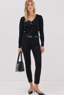 Cortefiel Jersey pico botones Negro Online