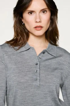 Selected Jersey polo 100% lana merino. Gris Hot