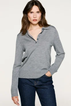 Selected Jersey polo 100% lana merino. Gris Hot