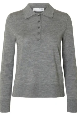 Selected Jersey polo 100% lana merino. Gris Hot
