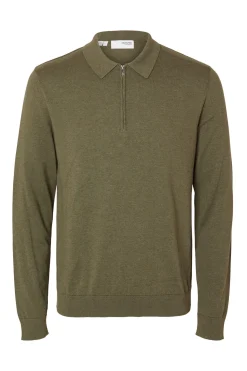 Selected Jersey polo media cremallera 100% algodón. Verde New