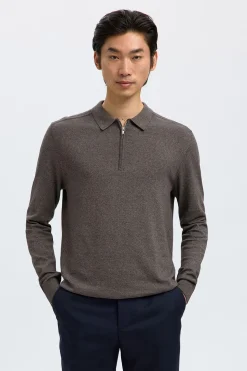 Selected Jersey polo media cremallera 100% algodón. Gris Online