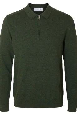 Selected Jersey polo media cremallera 100% algodón. Verde oscuro Best