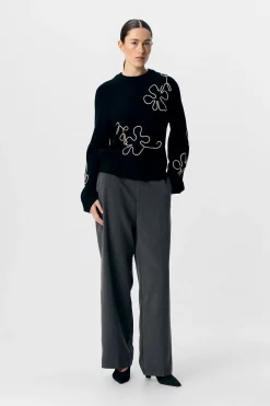 Object Jersey punto bordado flor Gris oscuro Discount