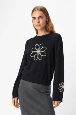 Object Jersey punto bordado flor Negro Discount
