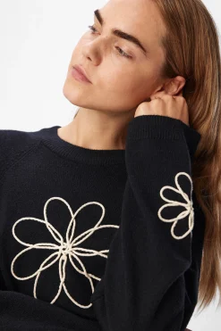Object Jersey punto bordado flor Negro Discount
