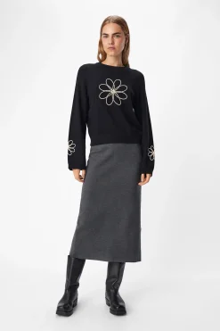 Object Jersey punto bordado flor Negro Discount