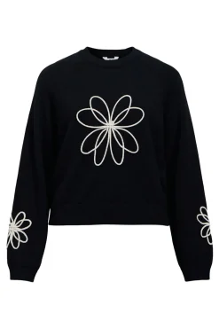Object Jersey punto bordado flor Negro Discount