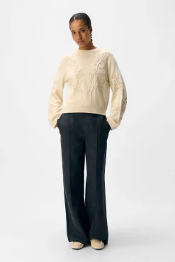 Object Jersey punto bordado flores Beige New