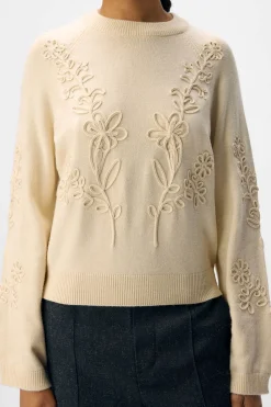 Object Jersey punto bordado flores Beige New