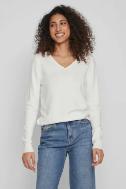 Vila Jersey punto cuello pico Blanco Sale