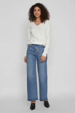 Vila Jersey punto cuello pico Blanco Sale