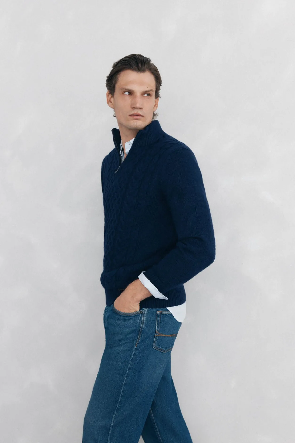 Pedro del Hierro Jersey punto estructura lana cremallera Azul Best