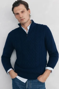 Pedro del Hierro Jersey punto estructura lana cremallera Azul Best