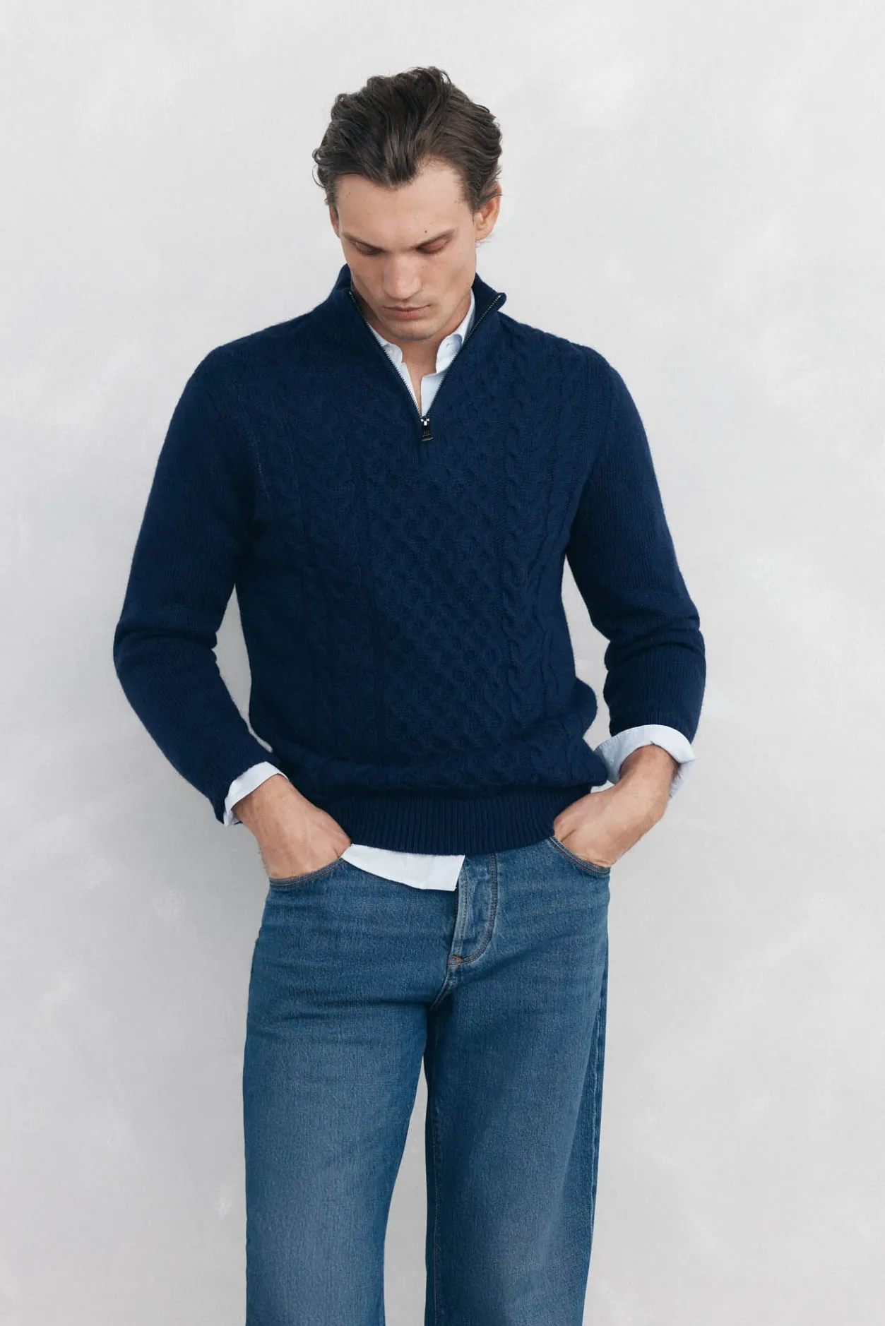 Pedro del Hierro Jersey punto estructura lana cremallera Azul Best