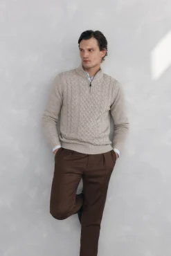 Pedro del Hierro Jersey punto estructura lana cremallera Beige Discount