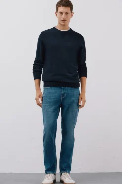 Cortefiel Jersey punto fino algodón cuello redondo Azul marino Best