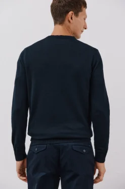 Cortefiel Jersey punto fino algodón cuello pico Azul marino Outlet