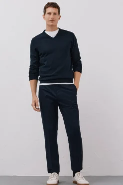 Cortefiel Jersey punto fino algodón cuello pico Azul marino Outlet