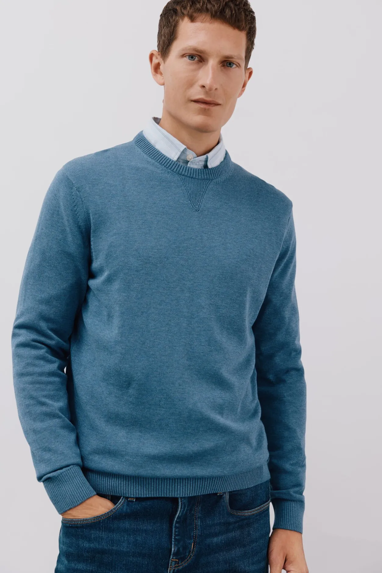 Cortefiel Jersey punto fino algodón cuello redondo Azul Outlet