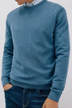 Cortefiel Jersey punto fino algodón cuello redondo Azul Outlet