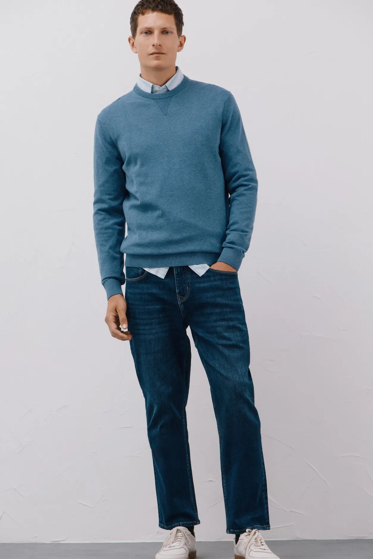 Cortefiel Jersey punto fino algodón cuello redondo Azul Outlet