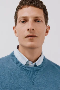 Cortefiel Jersey punto fino algodón cuello redondo Azul Outlet