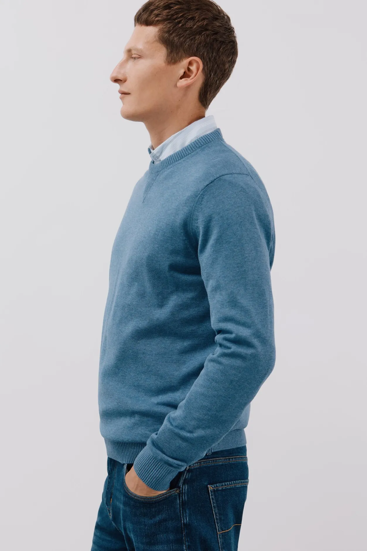 Cortefiel Jersey punto fino algodón cuello redondo Azul Outlet